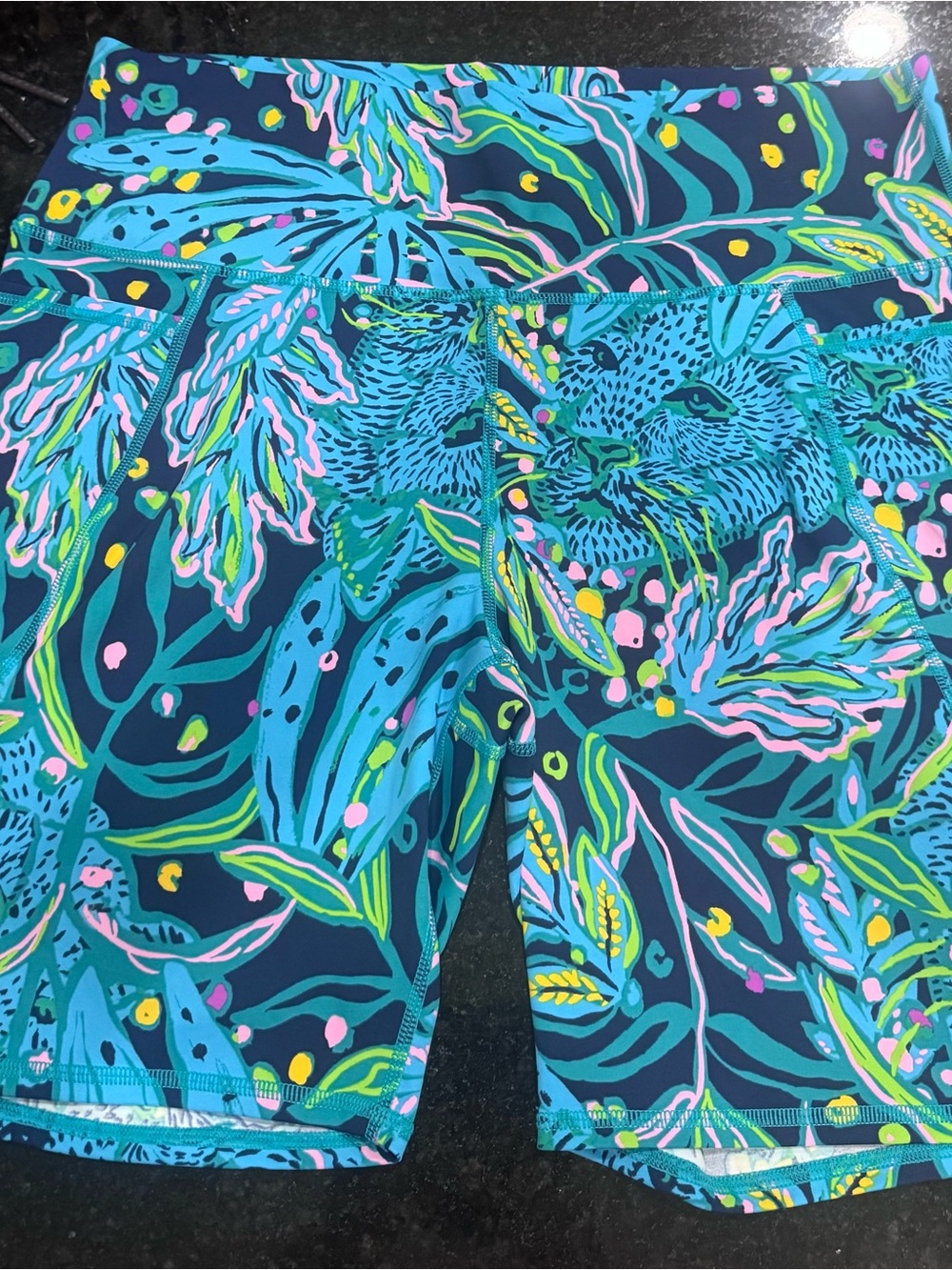 Lilly Pulitzer Teal Floral & Tropical Print Bike Shorts